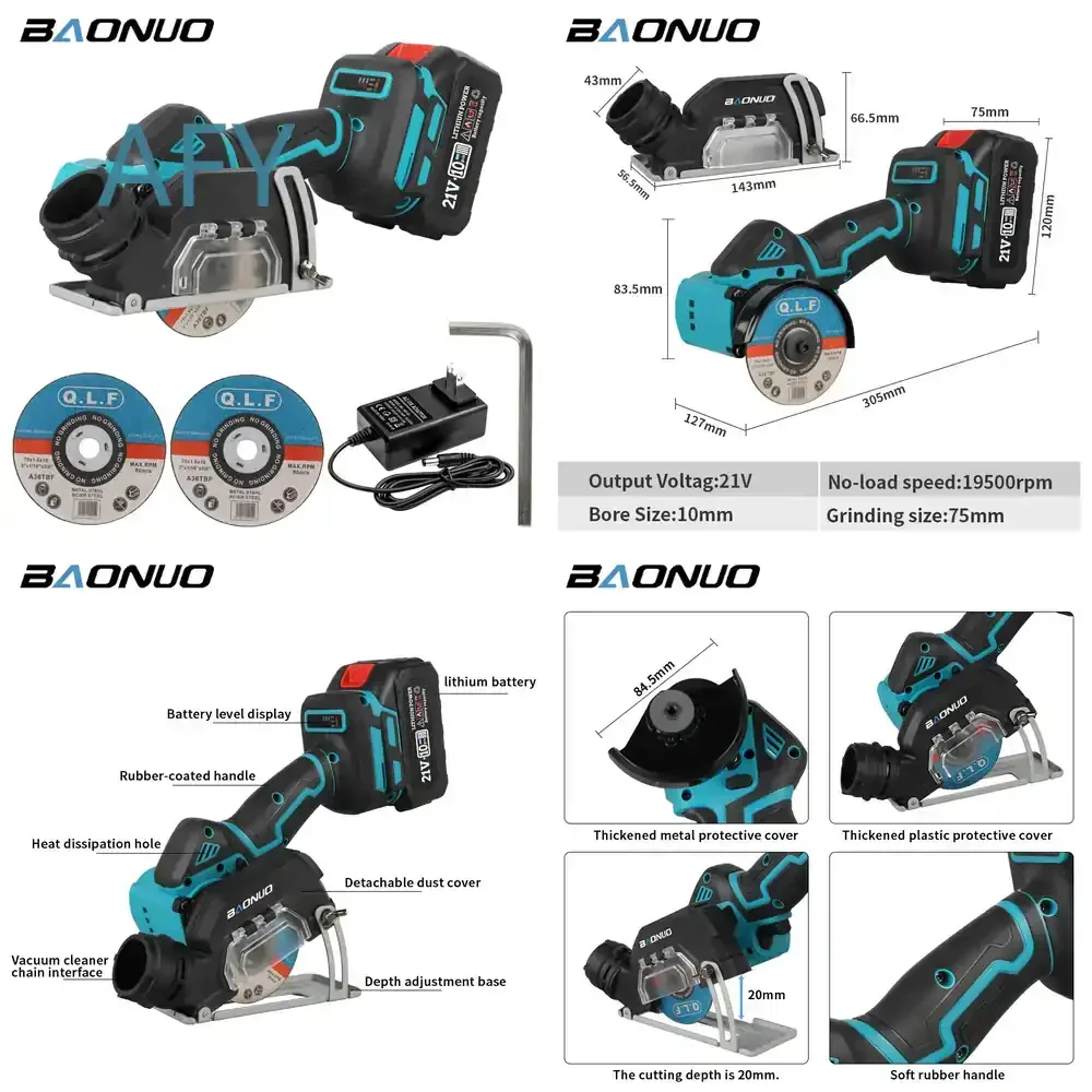 Cordless Angle Grinder for Lithium Battery Power Tools Dust Extraction Cutting Grinding Polishing Small Handheld Angle