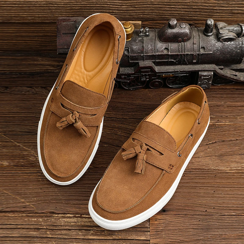 

Men Loafers Faux Suede Flat Bottom Tassel Decoration Fashionable Business Casual Men Shoes