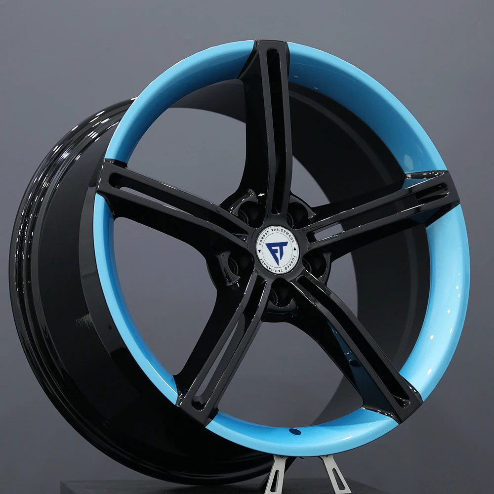Black & blue Aluminium Alloy Forged Racing Car Wheels Five Spoke   Rim 17 18 19 20 21 22 23 24 8J 9J 10J