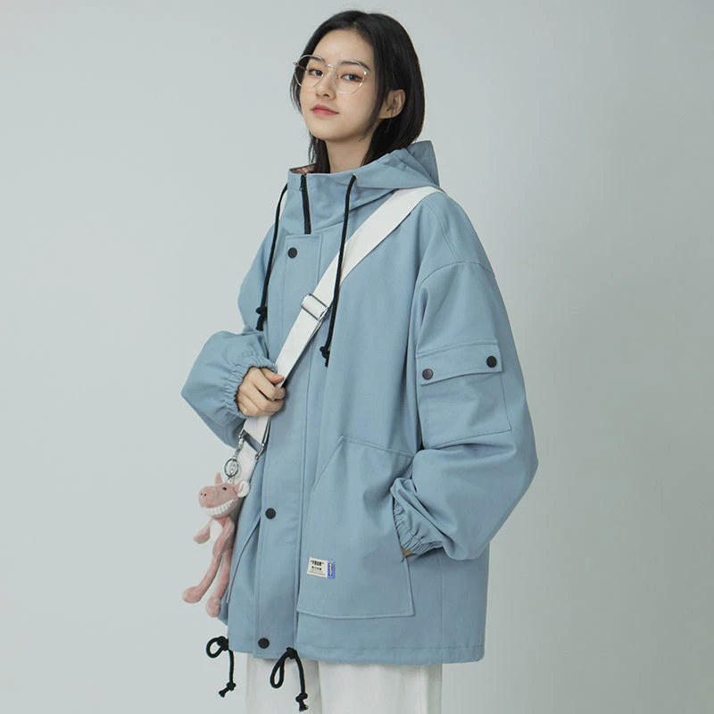 Fashion 2024 Spring Short Hooded Trench Coat Women Loose Hooded Jacket Retro Windbreaker Loose Cargo Jacket Female Outwear