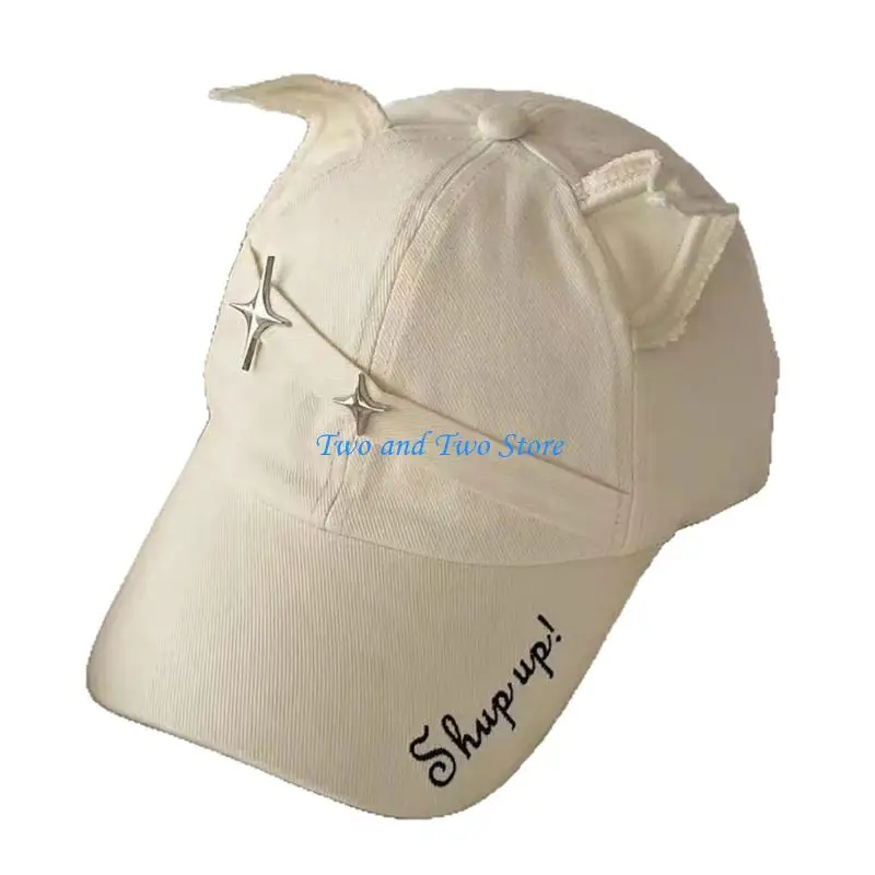 HX6F 2000S Baseball Hat Cats Ear Design Sun Hat for Women Teens Girl Street Headwear