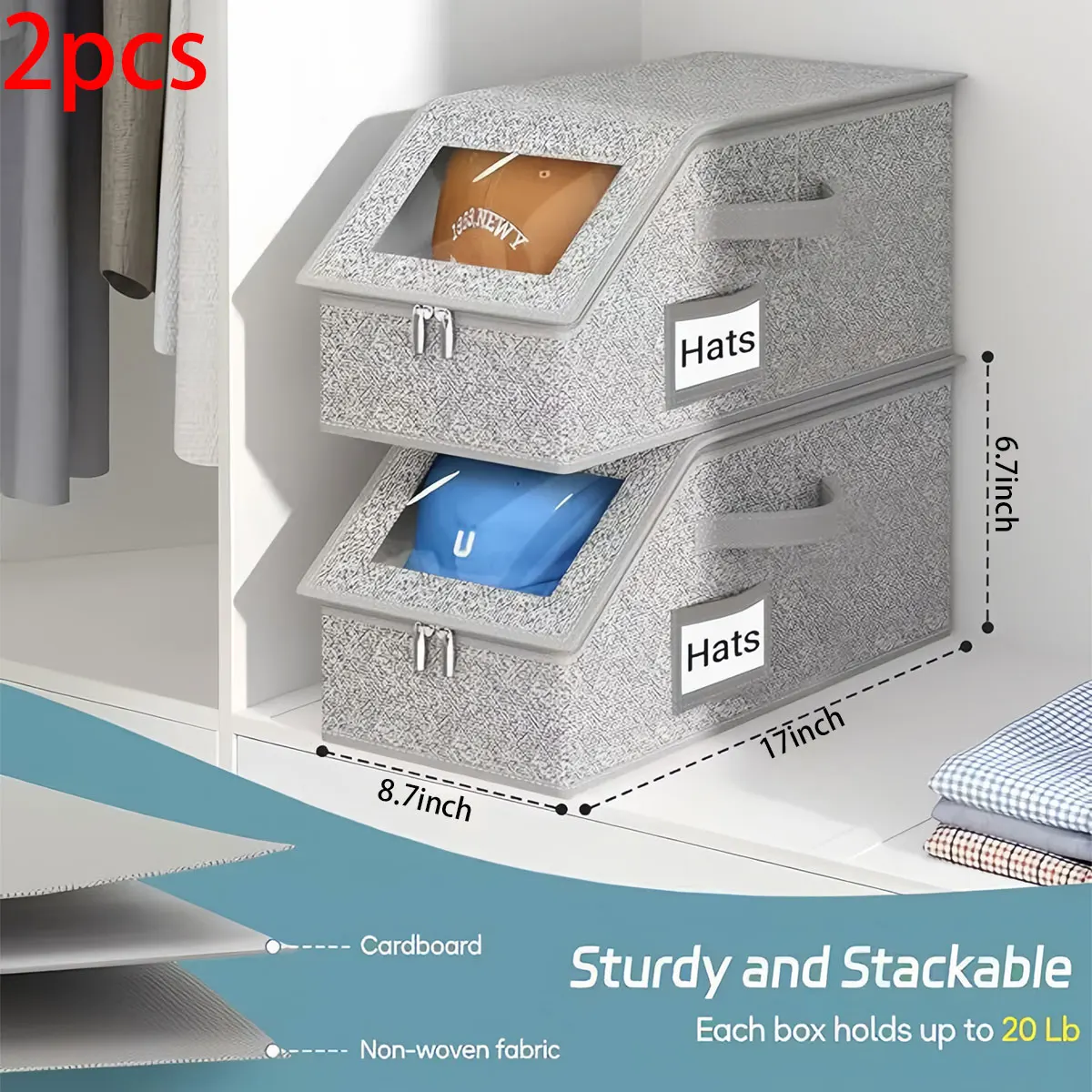2pcs  Outdoor multifunctional hat storage box, large capacity foldable baseball cap storage with lid and dust-proof storage box