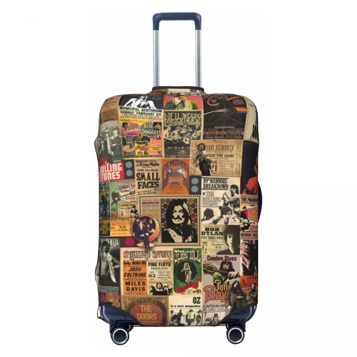 Rock N' Roll Stories Collage Suitcase Cover Music Strectch Cruise Xmas Gift Trip Protector Luggage Supplies Vacation