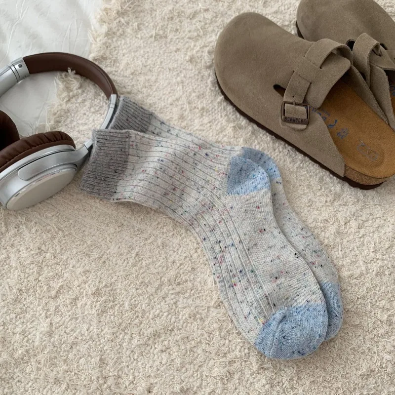 4 أزواج المرأة الخريف الشتاء الجوارب مجموعة الكورية نمط سميكة الصوف منتصف العجل الجوارب المدرسية للفتيات الخريف الجوارب الدافئة جودة عالية #5