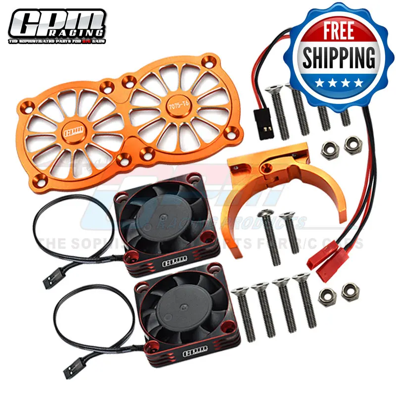 GPM Alloy 7075-T6 مروحة تبريد بإطار معدني مزدوج عالي السرعة لسيارة Traxxas 1/5 X-Maxx 6S/8S Arrma Kraton Outcast RC CAR