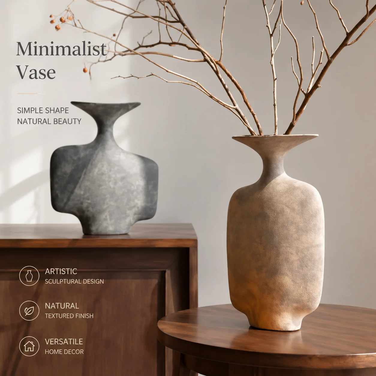 Wabi Sabi Ceramic Vase – Handcrafted Minimalist Flower Vessel for Living Room, Bedroom & Hotel Decor