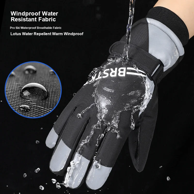 Touch Screen Ski Gloves Winter Windproof Thick Warm Cold Resistant Gloves for Men Women Electric Bike Riding Couples