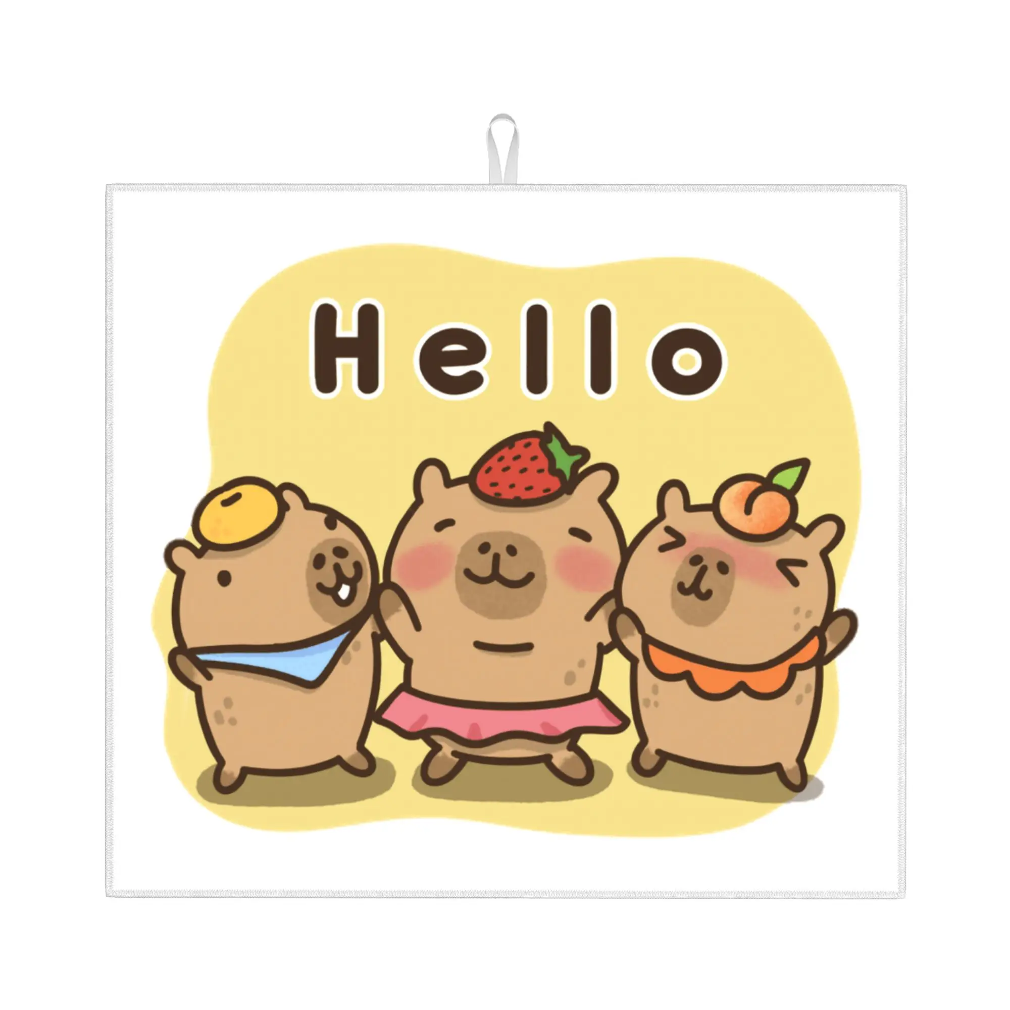 Drying Mat For Kitchen Cartoon Animal Pets Capybara Barware Tableware Oil Proof Reusable  Washable Kitchen Sink Drying Pad