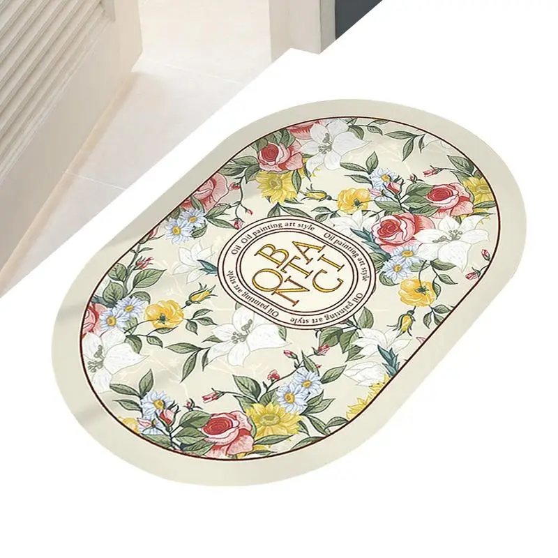 Bathroom Absorbent Mat 15x23 Flower Printed Bathroom Rugs Ultra Thin Easy To Clean Machine Wash Rubber Bath Rugs Floor Mats