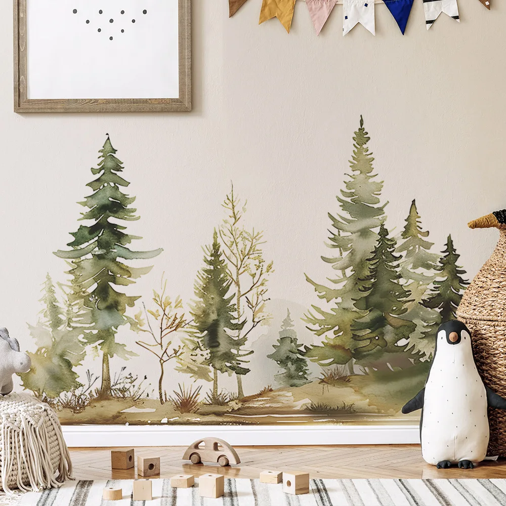 Convenient fashion watercolor forest bedroom living room background landscaping decorative wall stickers self-adhesive