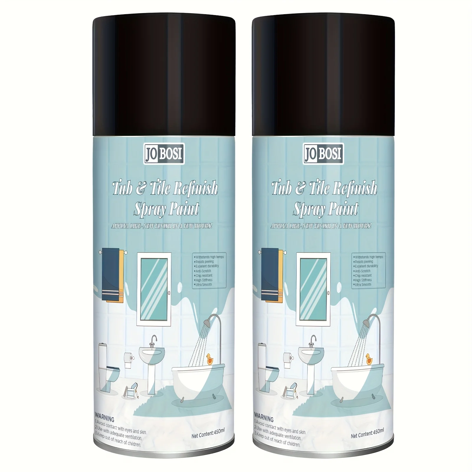 طلاء رش لإصلاح بلاط الحمام والأحواض باللون الأسود اللامع سعة 16 أونصة مقاوم للماء، طلاء ذاتي الختم للسيراميك والألياف الزجاجية والسيراميك #1