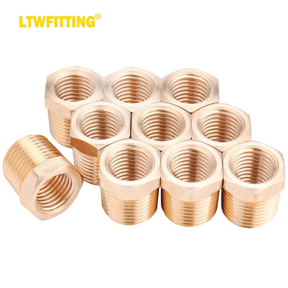 

LTWFITTING Brass Pipe Hex Bushing Reducer Fittings 3/8 Inch Male x 1/4 Inch Female NPT(Pack of 10)