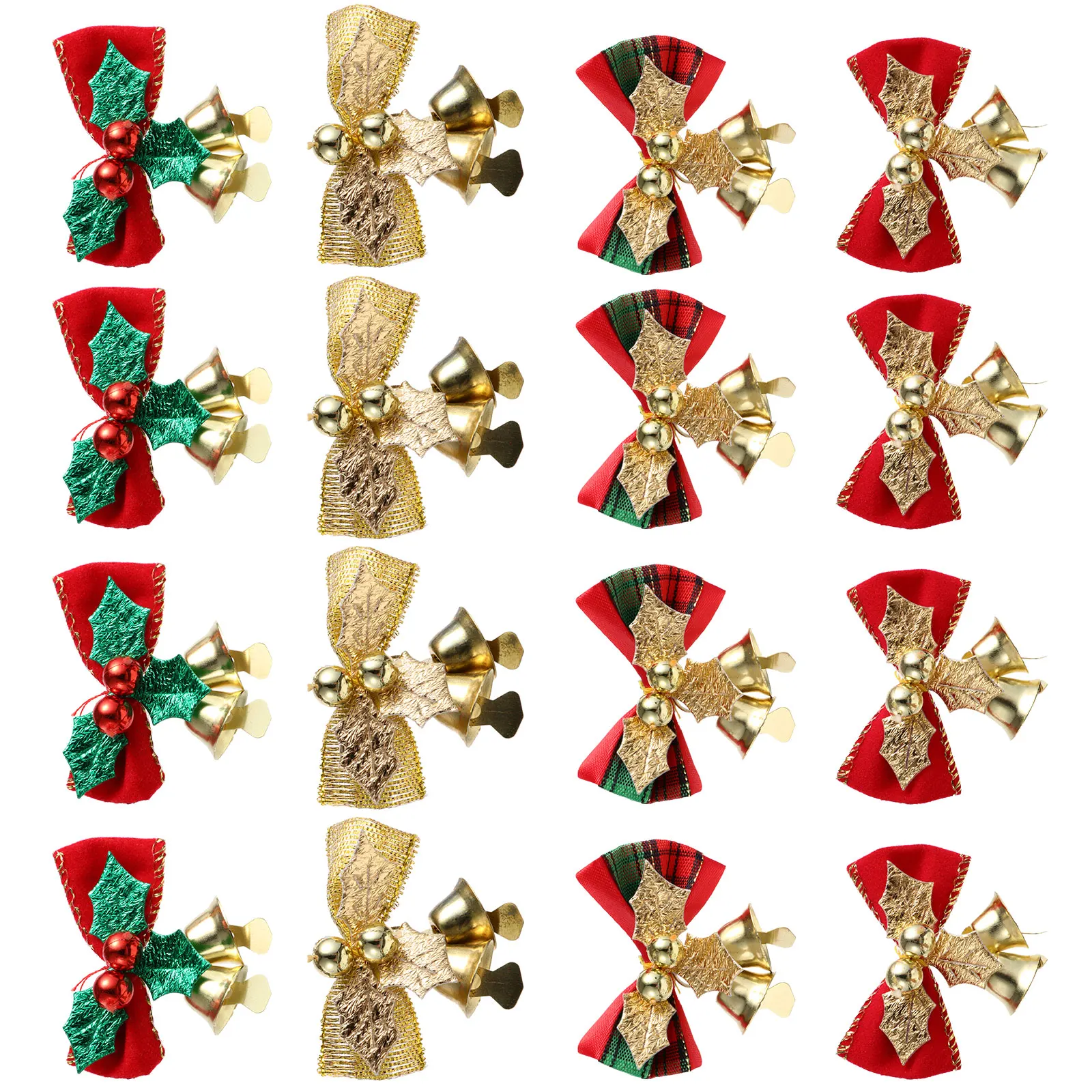 

16Pcs Christmas Tree Adornments Stylish Xmas Bowknot Bells Ornaments Decor Christmas Party Decoration Perfect Holiday Accessory