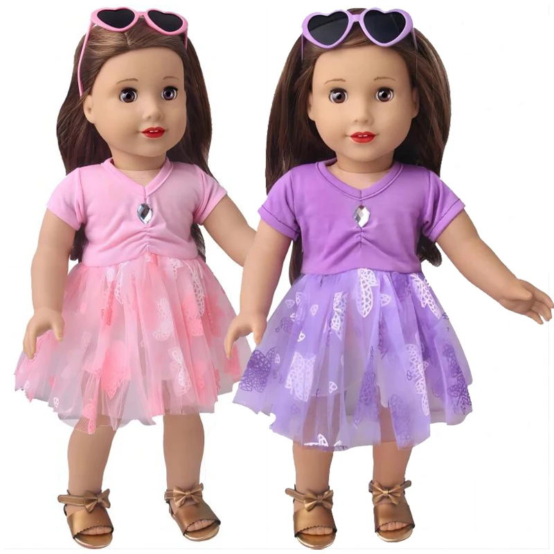 Doll Clothes 18 Inch Girl Doll Pink Lace Dress for Baby Doll Coat Baby Toys Outfit