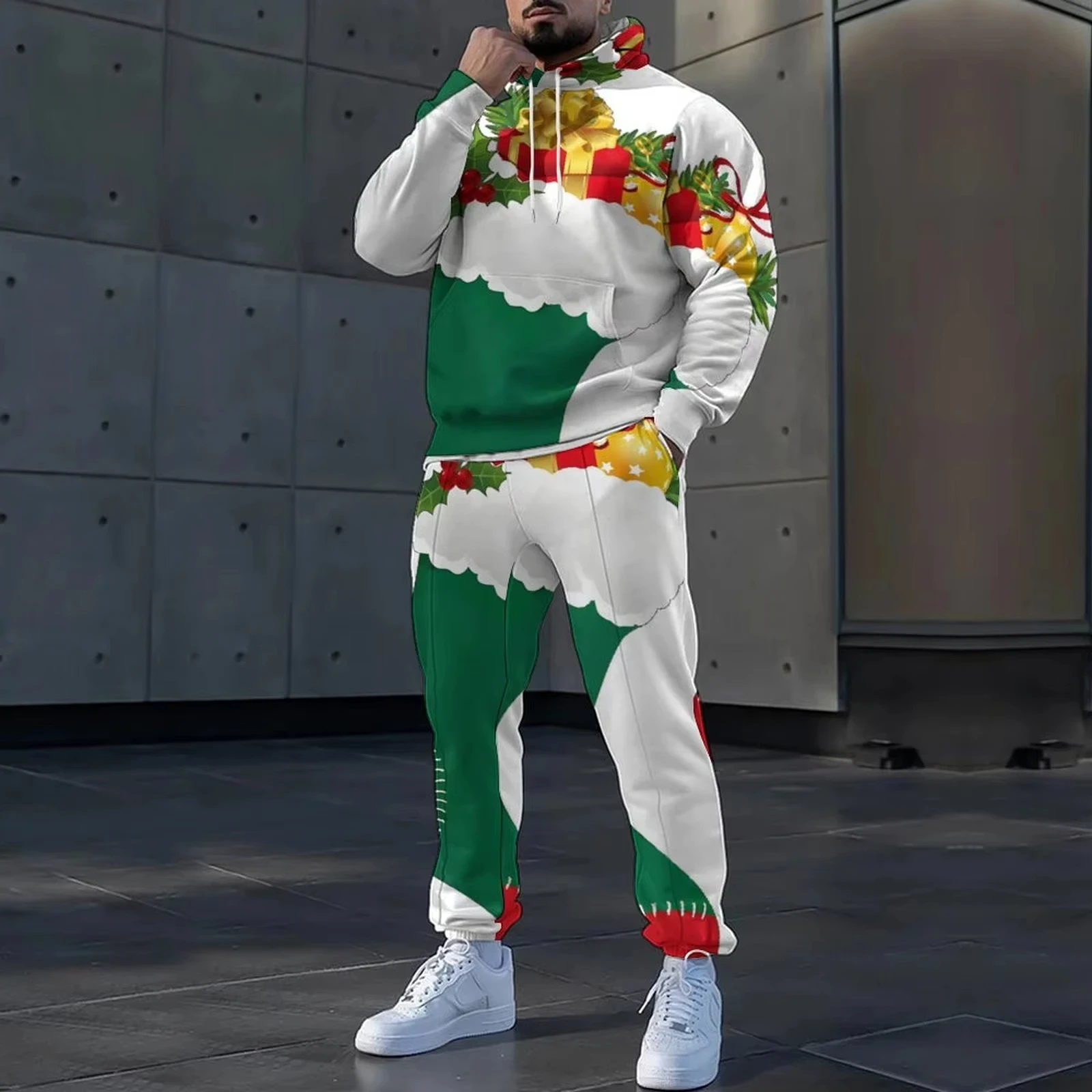 Conjuntos de sudaderas con capucha de Navidad creativas a la moda, conjunto de ropa y pantalones con capucha de manga larga con estampado 3D de alce, trajes informales de otoño e invierno