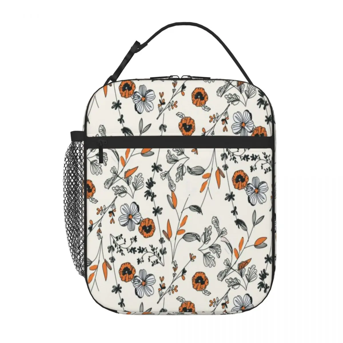 Hot Sale Orange Flower Pattern All Season Insulated Lunch Bag Wilderness Camping Commuter Lunch Bag
