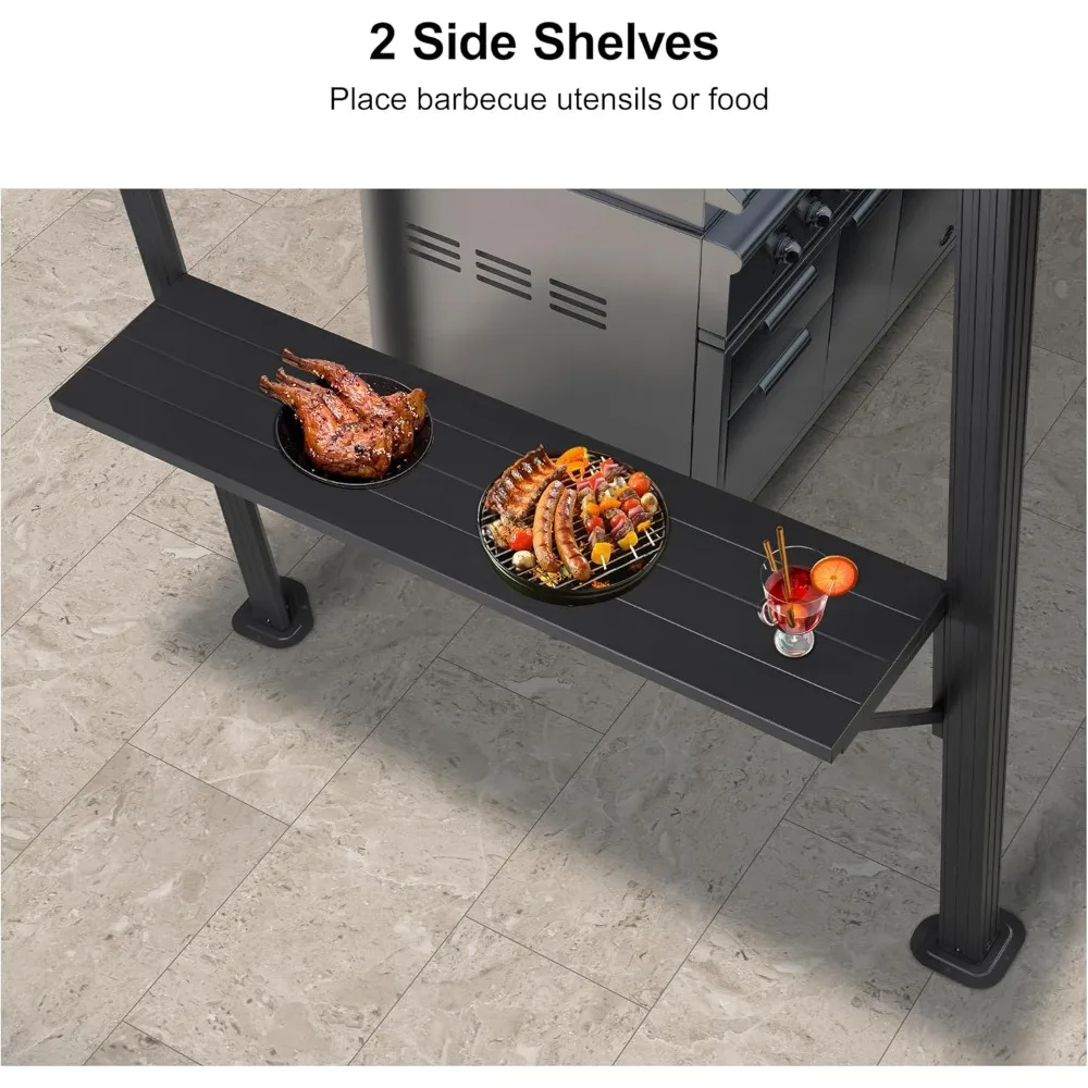 6' X 9' Hardtop Grill Gazebo for Barbecue Patio Permanent Metal Double Roof with Ceiling Hook and Shelves Outdoor Aluminum Sun