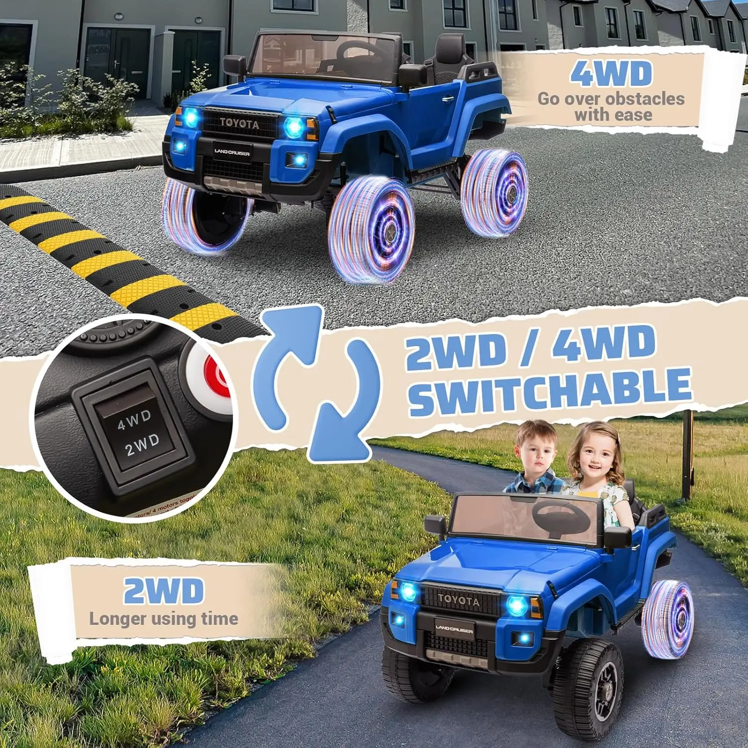 Kids Ride on Car 2 Seater 24v 7Ah Electric Car with Parent Remote Control 4.4MPH, 4x550w Motors,Spring Suspension,MP3 Music,Blue