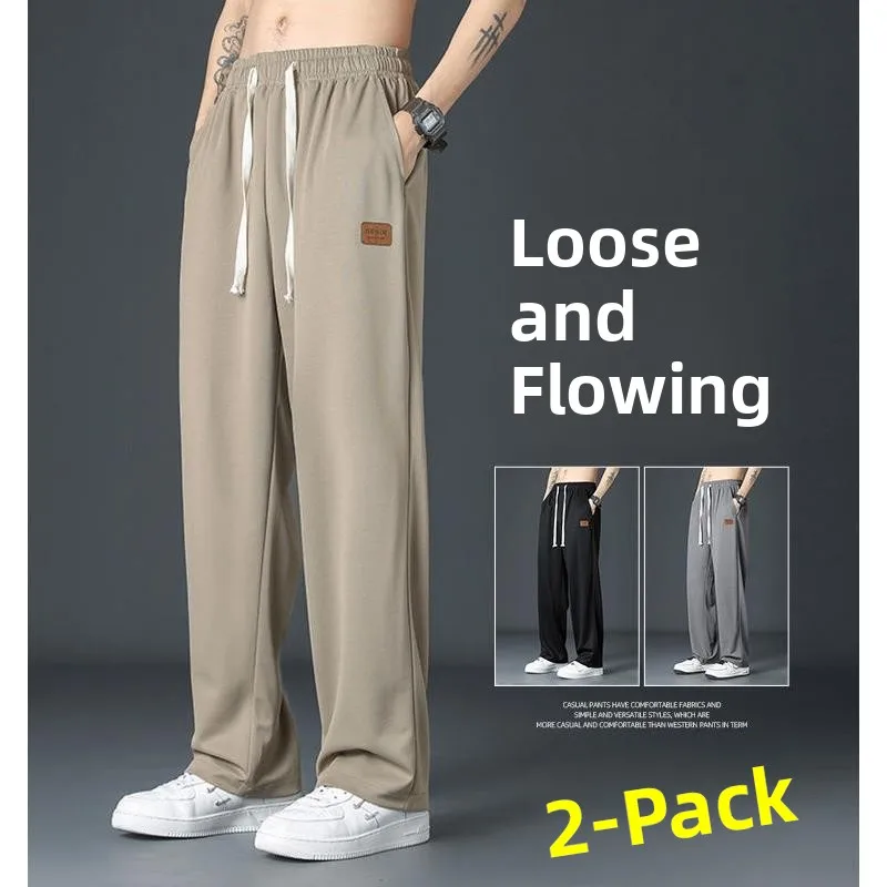 

Men's Summer Thin Straight Leg Casual Pants Drapey Wide Leg Loose Fit Large Size Sport Long Trousers Cool Feeling