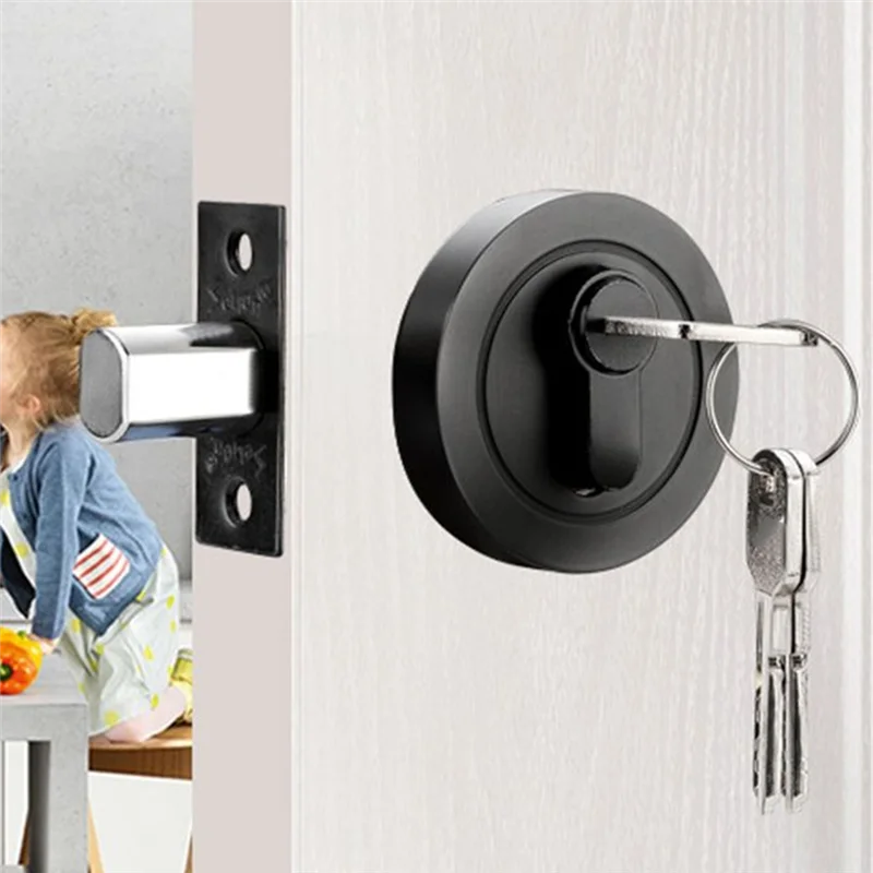 HRBAJ-Serratura per porta invisibile Bullone rotondo con chiave Serratura domestica per interni per porte in legno/ferro Serrature di sicurezza antifurto universali
