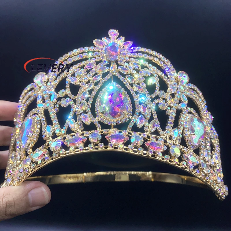 

Levery Gold Royal Queen Crown Wedding Tiara for Bride Rhinestone Tiaras and Crowns for Women Costume Headpiece for Birthday Cosp