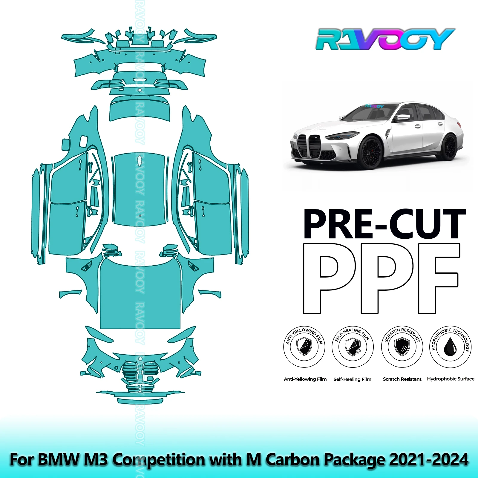 

Ravooy Car Precut PPF Paint Protection Film Full Vehicle For BMW M3 Competition with M Carbon Package 2021-2024