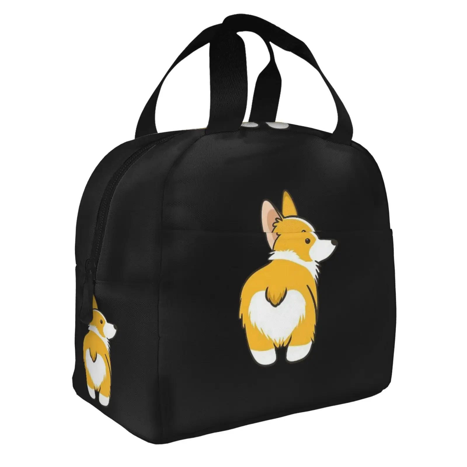 Funny Puppy Corgi Dog Print Lunch Bag for Girls Funny Lunch Box Fun Picnic Cooler Bag Portable Zipper Oxford Thermal Lunch Bags