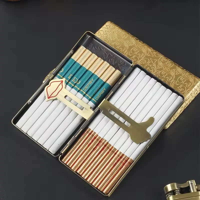 

Gold Engraved Cigarette Case for Women - Metal Portable Slim Cigarette Storage Box, 18pcs Smoking Tool