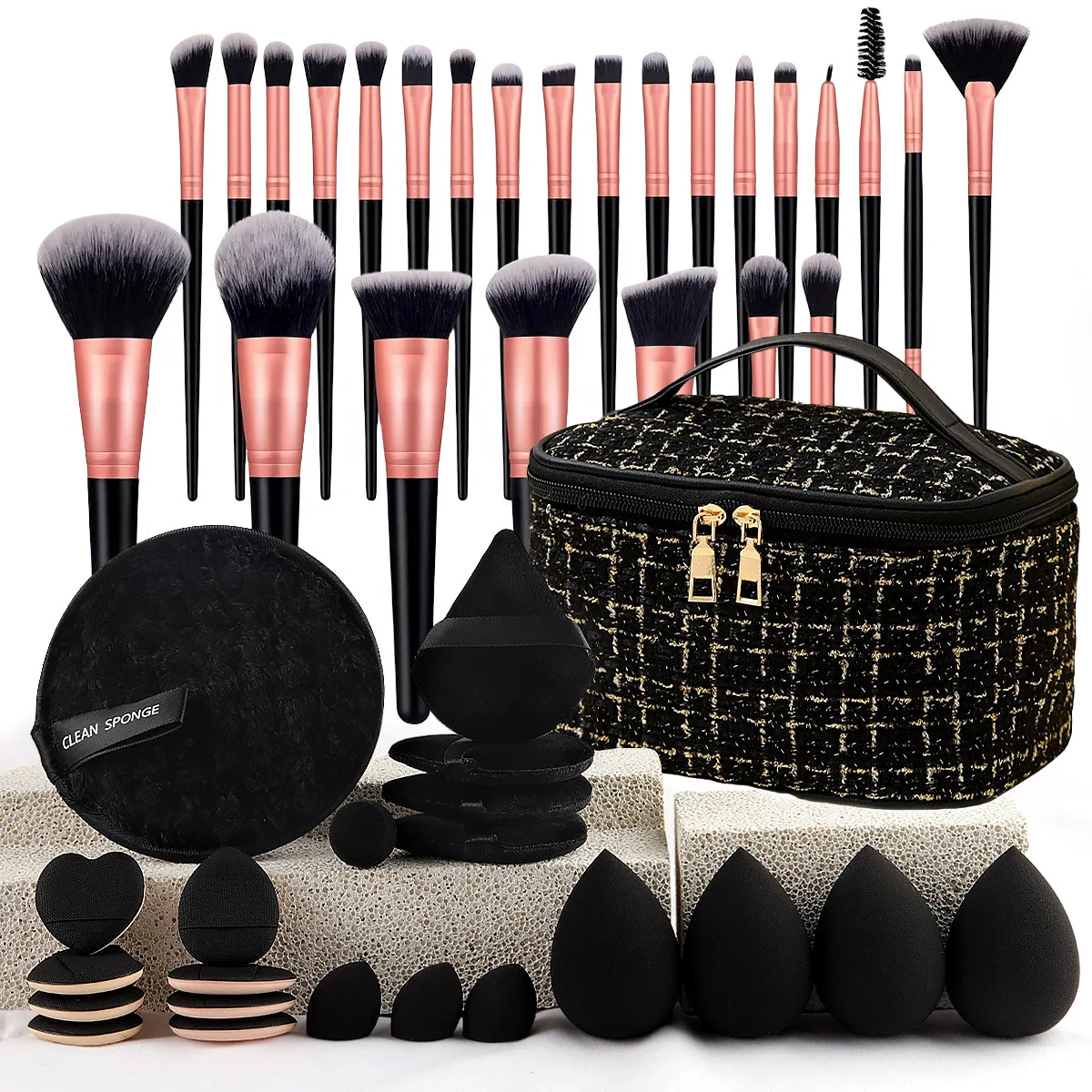 Professional Makeup Brushes Set with Sponges Kit for Foundation Eyeshadow Highlighter Blush Concealer Powder Cosmetic Tools