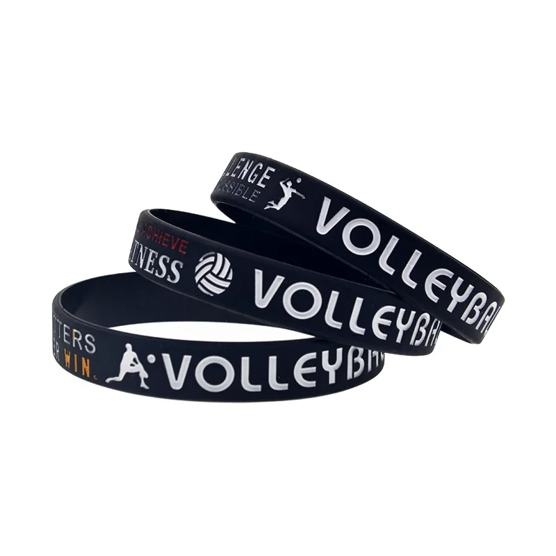 50 Pcs Volleyball Silicone Bracelet Sport Inspirational Bangle Adult Size Black