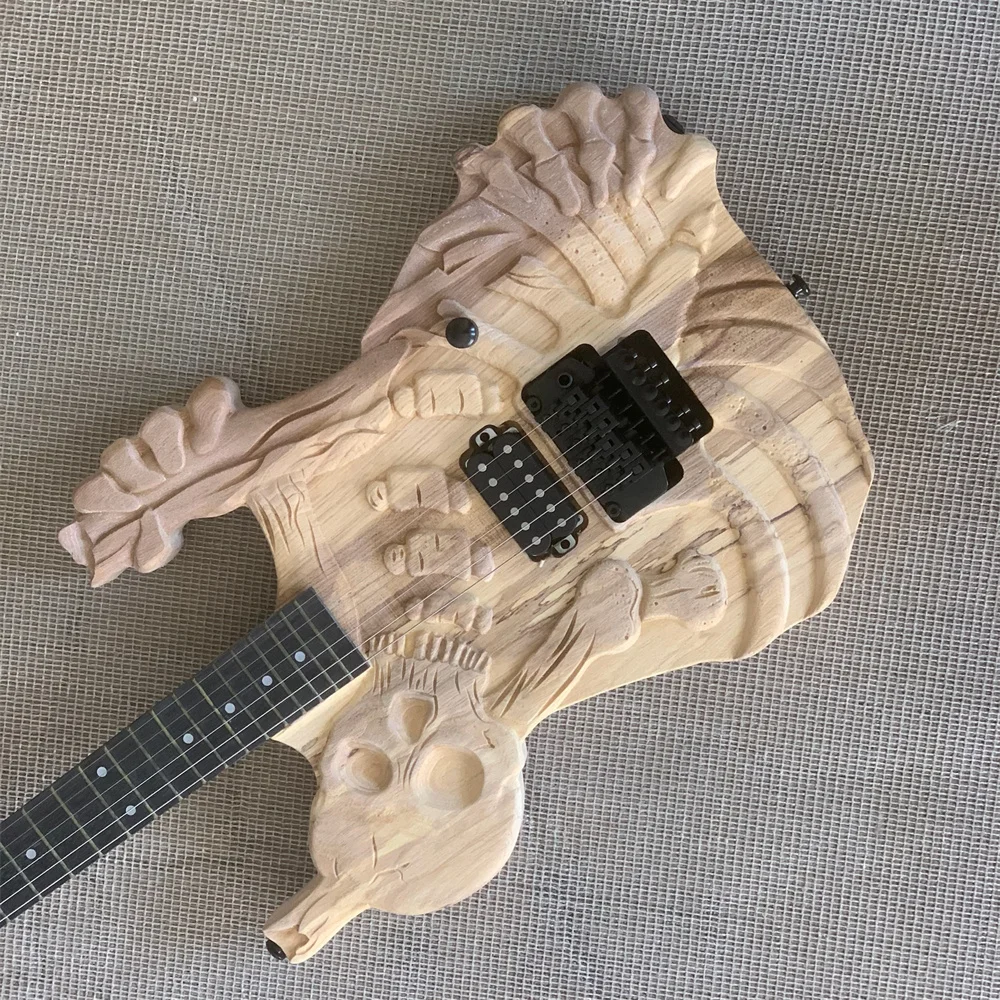 

In Stock Custom carved Skull 6 string nature electric guitar with closed pickups free shipping guitarra guitars