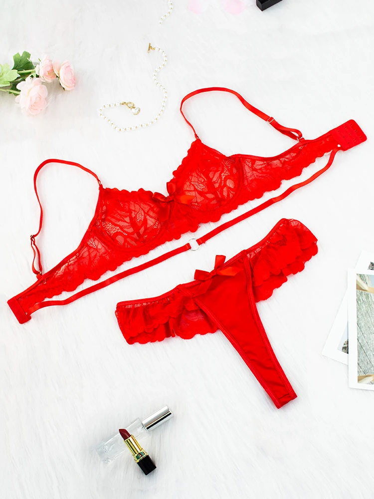 

Manufacturer Direct Sales Spot Lingerie Lace Splicing Set, Thin Bra Perspective Set Tempting and Sexy Two-Piece Set