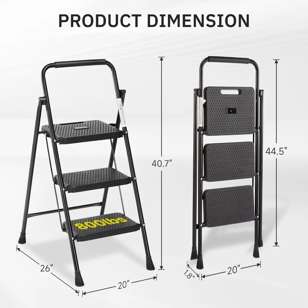 Deluxe opstapkruk opvouwbaar, 3-traps ladder draagbare ladder met breed antislippedaal, opstapje voor volwassenen, lichtgewicht S