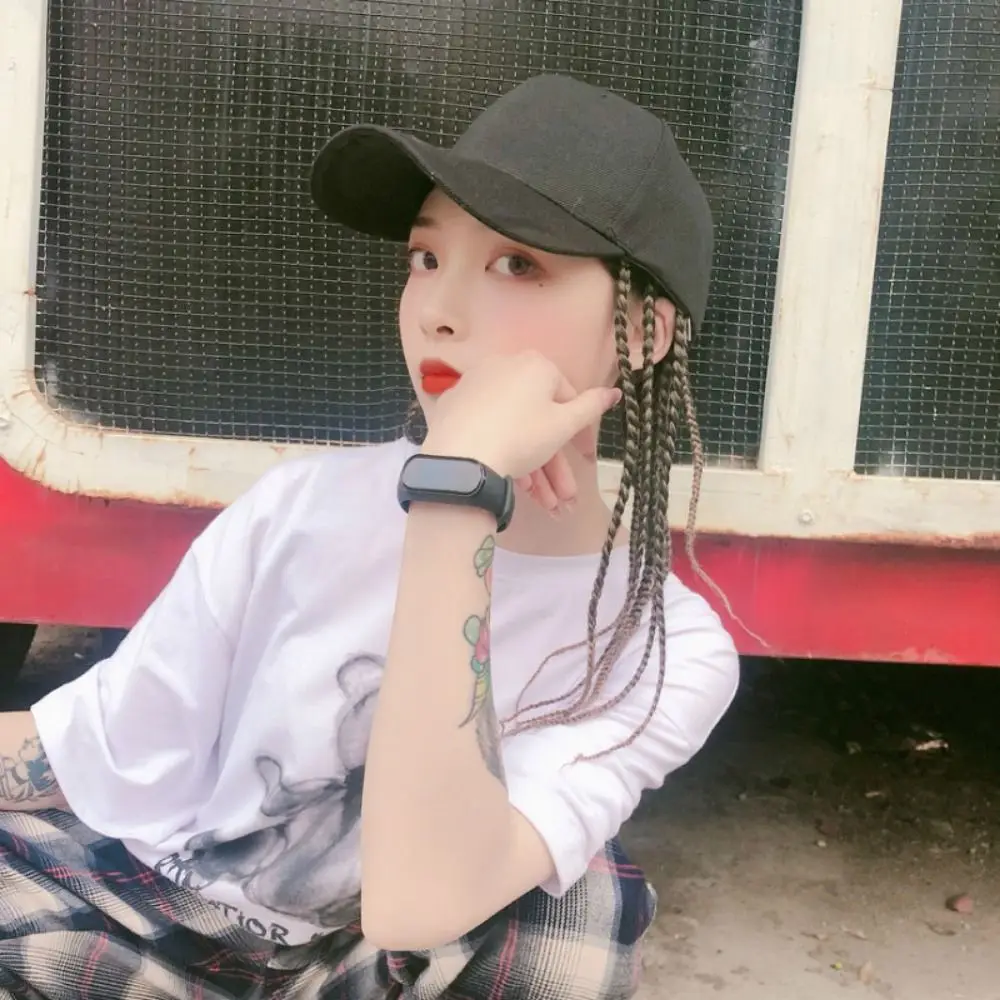 قبعة بيسبول شعر مستعار الهيب هوب قبعة ارتداء اليومي بلغت ذروتها قبعة شعر مستعار المجدل قبعة شعر مستعار اصطناعي القذرة الشعر جديلة الشمس قبعات لا تغطي الرأس بالكامل #2