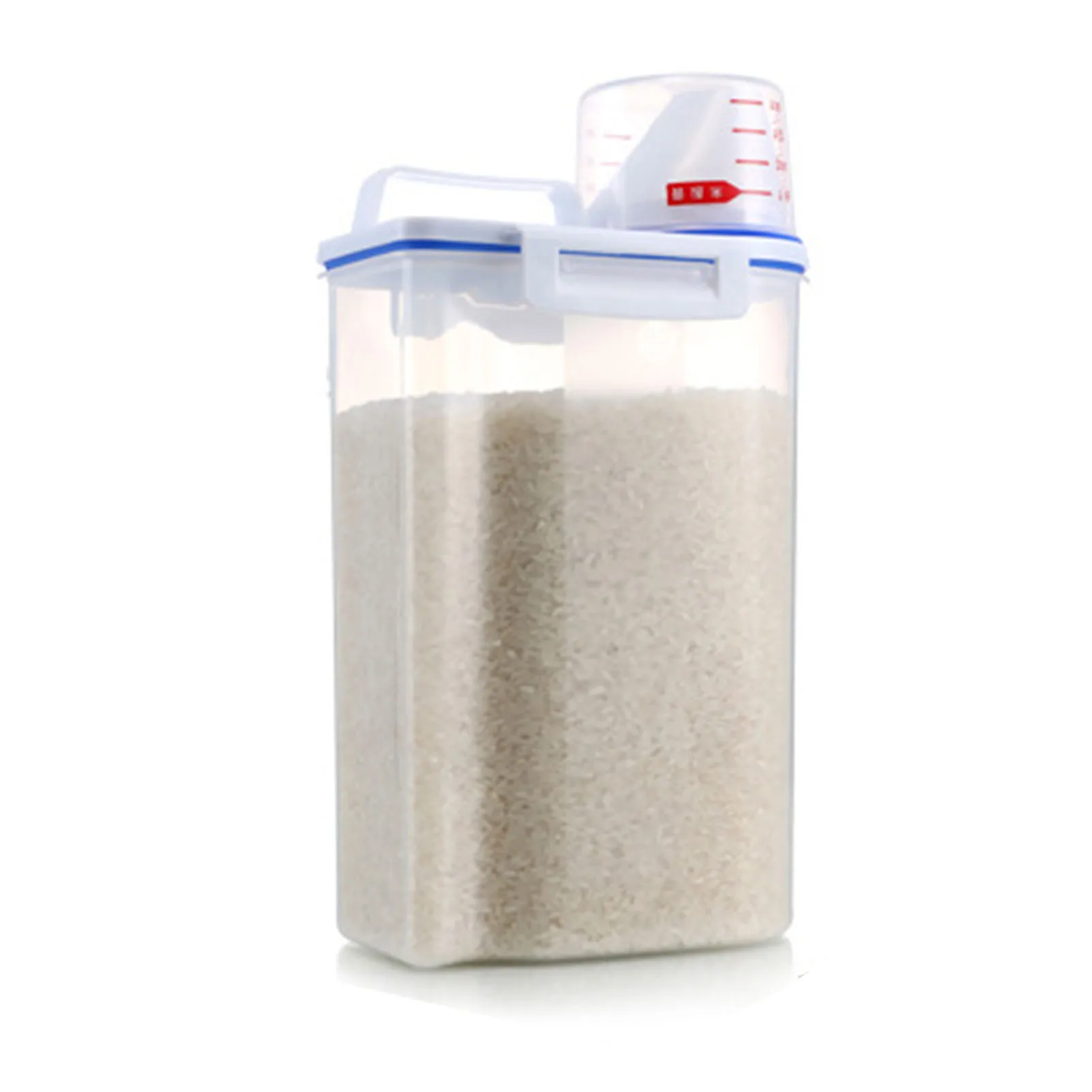 2KG Rice Storage Container BPA Free Airtight Grain Dispenser with Measuring Cup Lid for Rice Flour Cereal Nuts