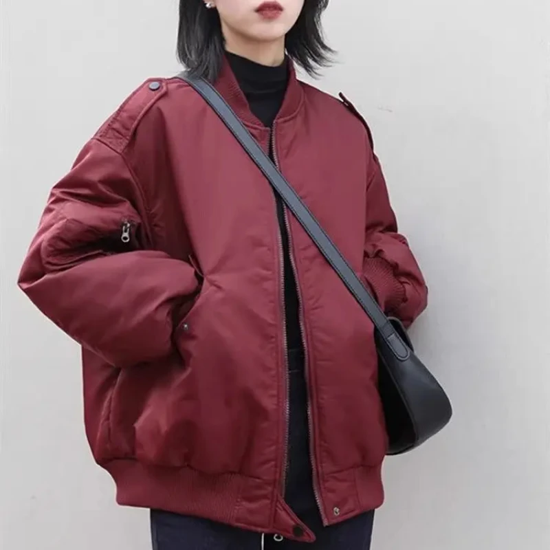 Cotton Clothes Baseball Aviator Coat Woman Loose Winter Great Vintage Bomber Jacket for Women Korean Reviews Lined Deals Pretty