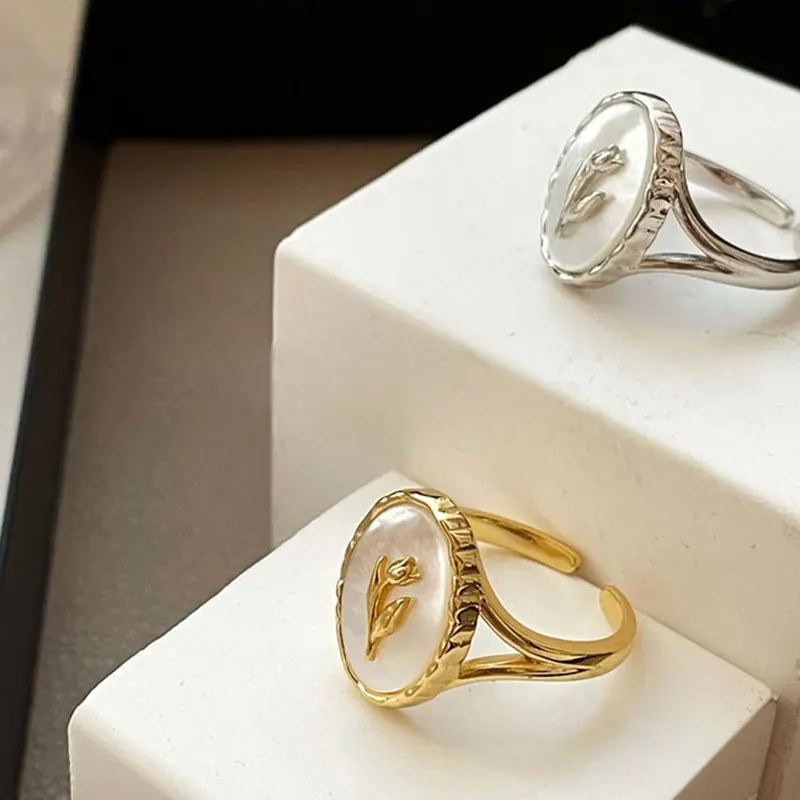VENTFILLE 925 Sterling Silber Metall Blumenmuschel Geometrische Ringe für Frauen Französische Retro Romantische Offene Thai Silber Ringe – Detail 8