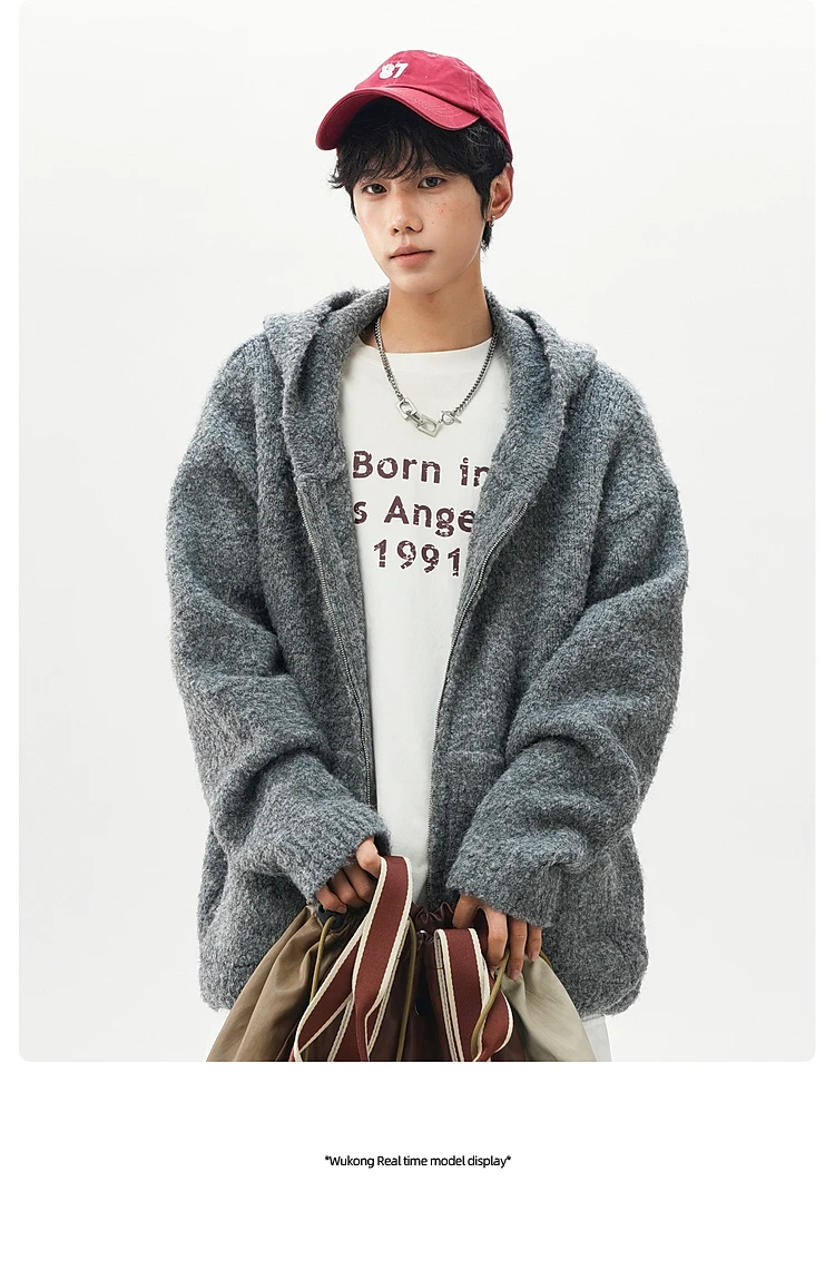 Fashion Trend Retro Cardigan Sweater for Men Street Style Gentle Loose Casual Couple Knitted Hooded Zipper Jacket