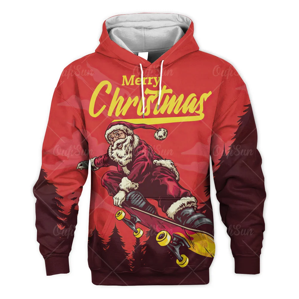 

Fashionable Skateboarding Santa Claus 3D Printing 2024 New Men's And Women's Christmas Hoodies Hot Selling Autumn And Winter y2k