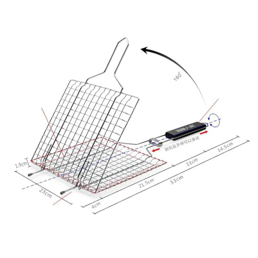 Stainless Steel Barbecue Grill Basket Medium Mesh BBQ Accessory Easy Flip Tool for Meat Fish Veggie Cooking