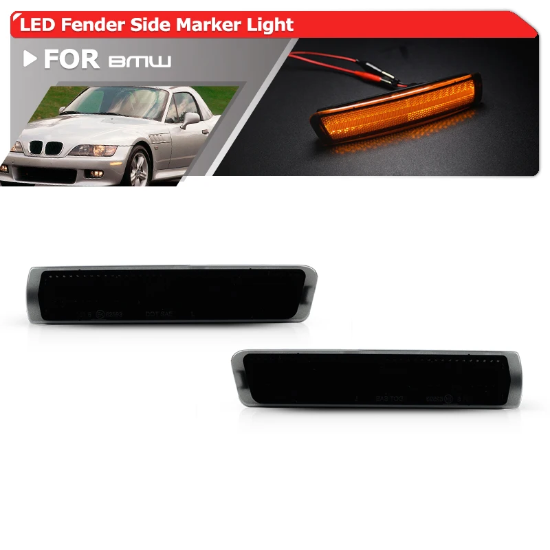 2x Euro-Style Smoked Amber Led Fender Flare Side Marker Lights For BMW Z3 M Roadster / M Coupe Convertible 2-Door 1997-2002