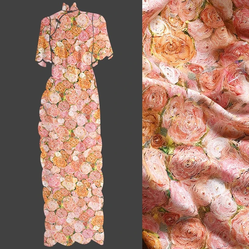 Gorgeous Rose Jacquard Cut-out Fabric 145CM Wide 220G/M Rayon Fabric for Summer Dress Cheongsa Blous Smooth Fabric R419