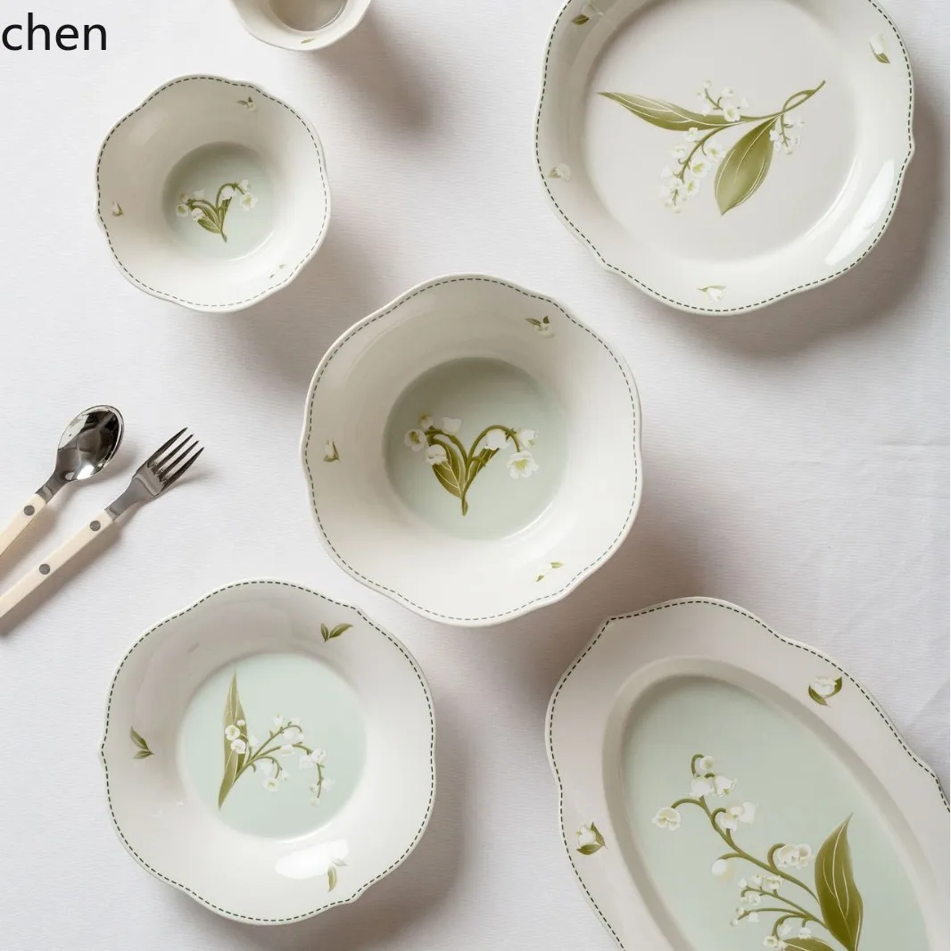 Picture 4: HYS lace lily of the valley ceramic plate - home tableware lace bowl & plate set