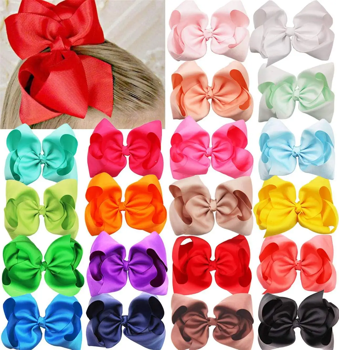 

20 Pcs 8" Large Hair Bows Clips Grosgrain Ribbon Alligator Accessories For Girls Kids