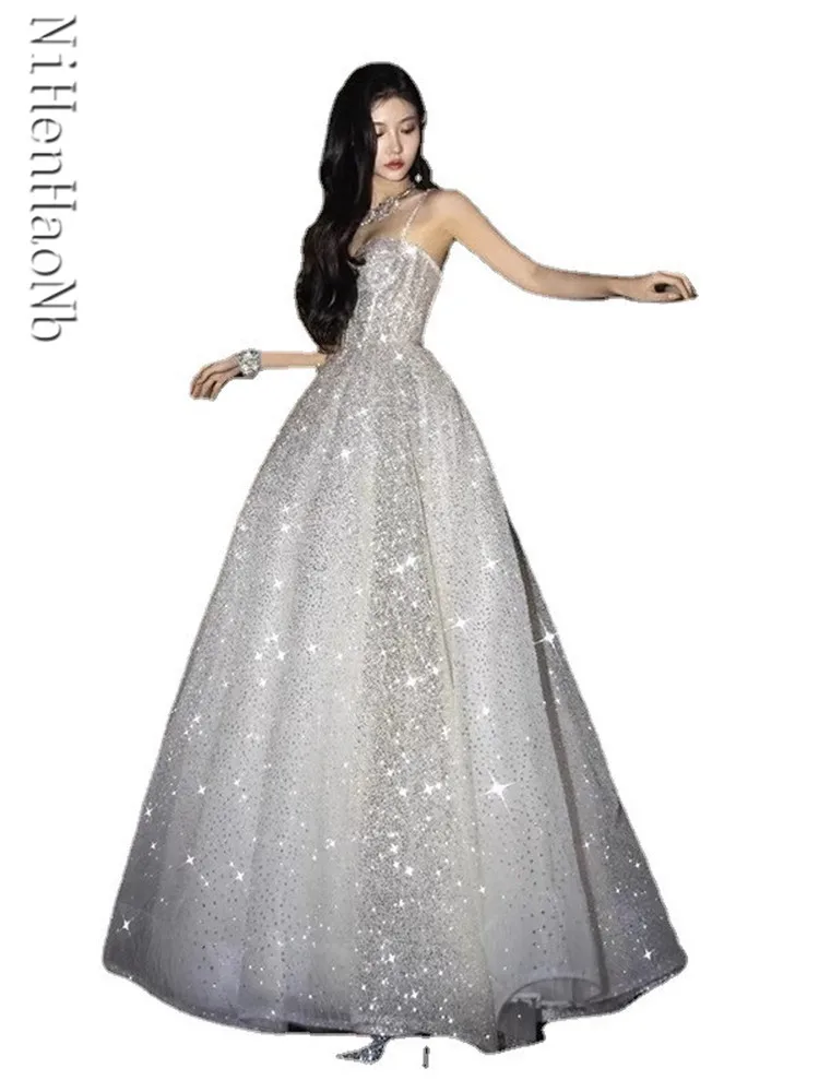 

Silver Luxury Long Quinceanera Dresses Evening Gowns for Women Wedding Party Dresses Formal Prom Engagemant Dress