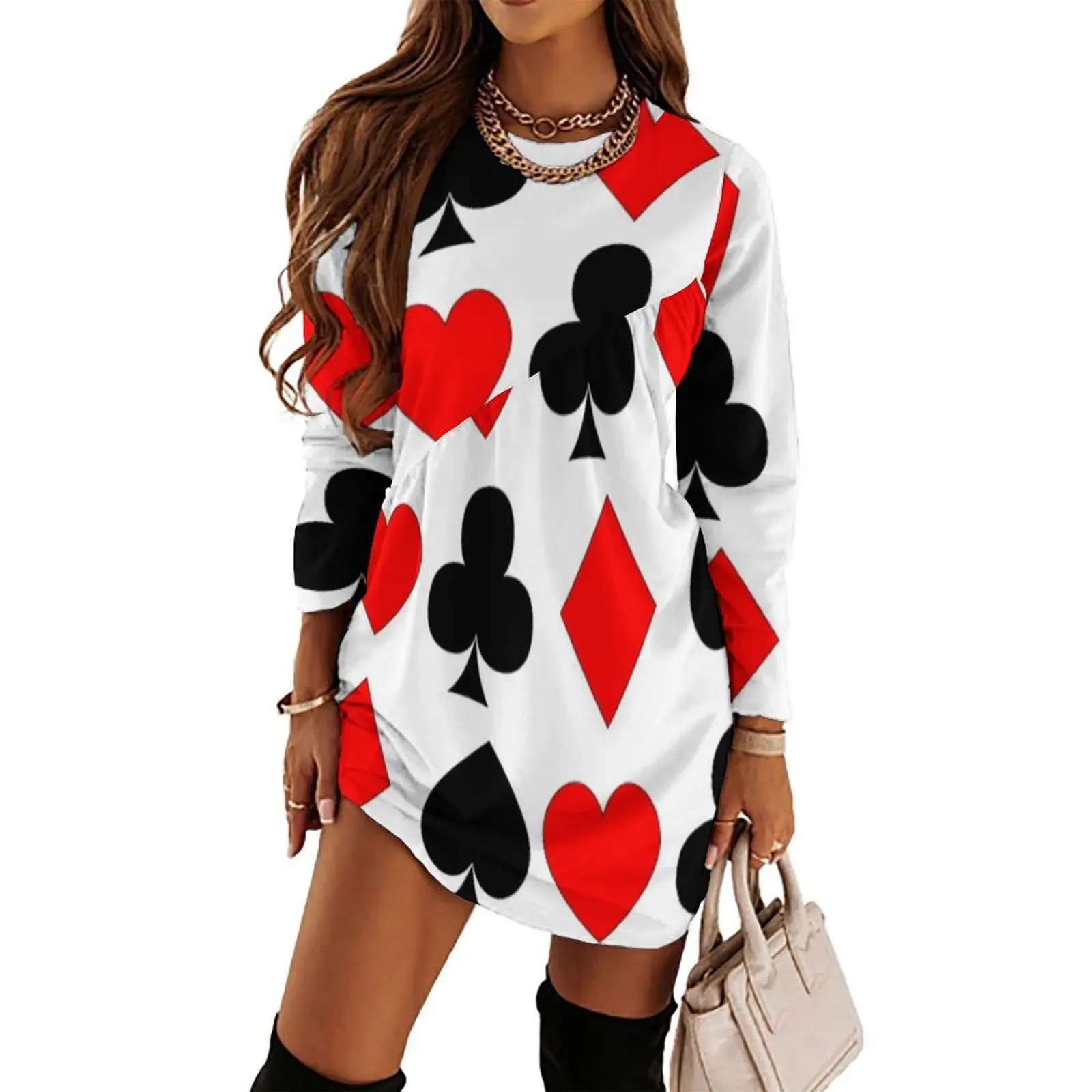 

DECORATIVE CASINO NIGHTS CARD SUITS ART Long Sleeved Dress Long dresses Women"s skirt