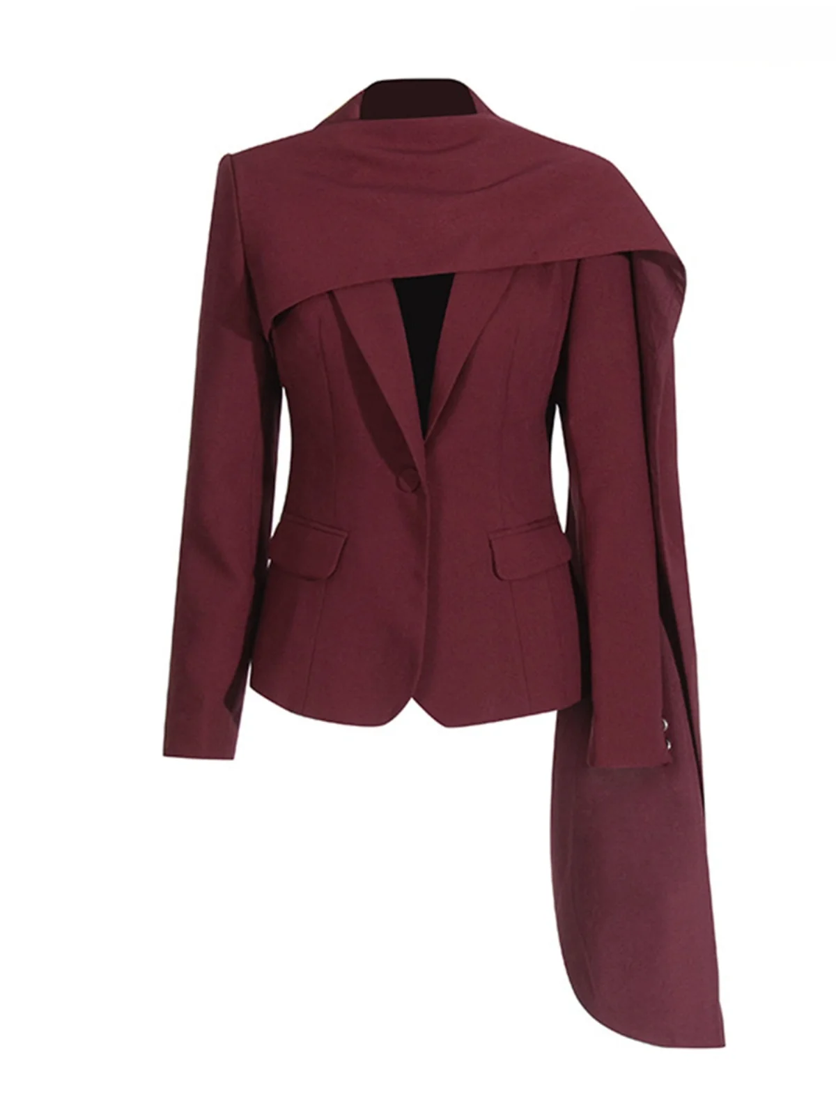 

Elegant Retro Angora Red Belted Shoulder Design Slimming One Button Suit Jacket Women's Fashion Spring 2025 Commute Style Sli...