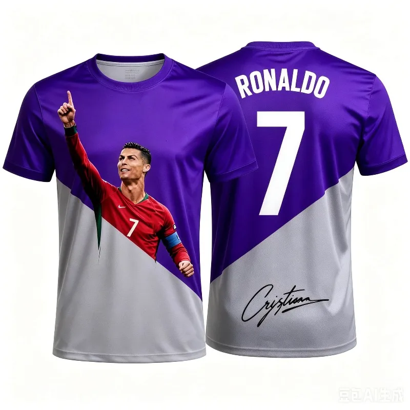 2026 New Cristiano Ronaldo Portugal Team Full-Color Print T-Shirt, Signature Style, Unisex Fan Sports Casual Short-Sleeve view 3