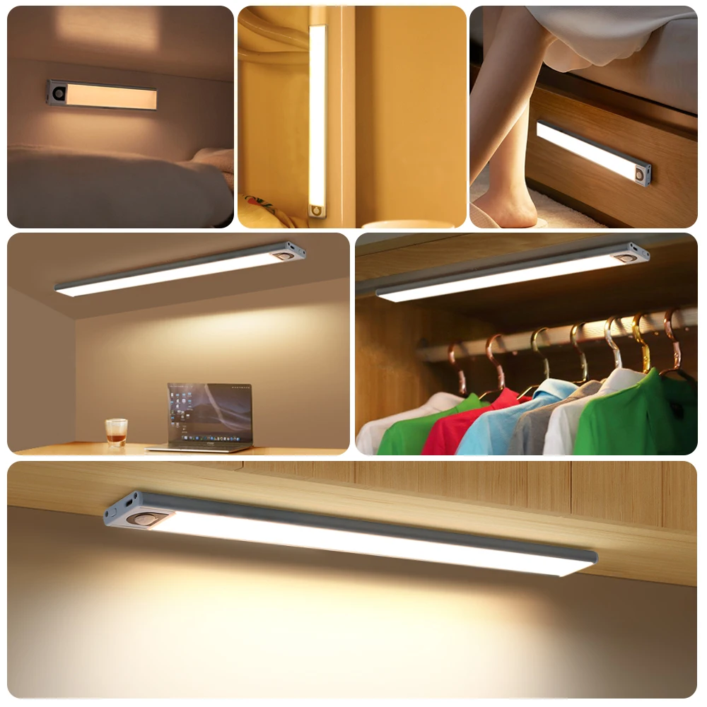 Ultra-Thin Led Under Kitchen Cabinet Light Motion Sensor Lamp Usb Rechargeable Interior Lighting For  Bedroom Closet Wardrode