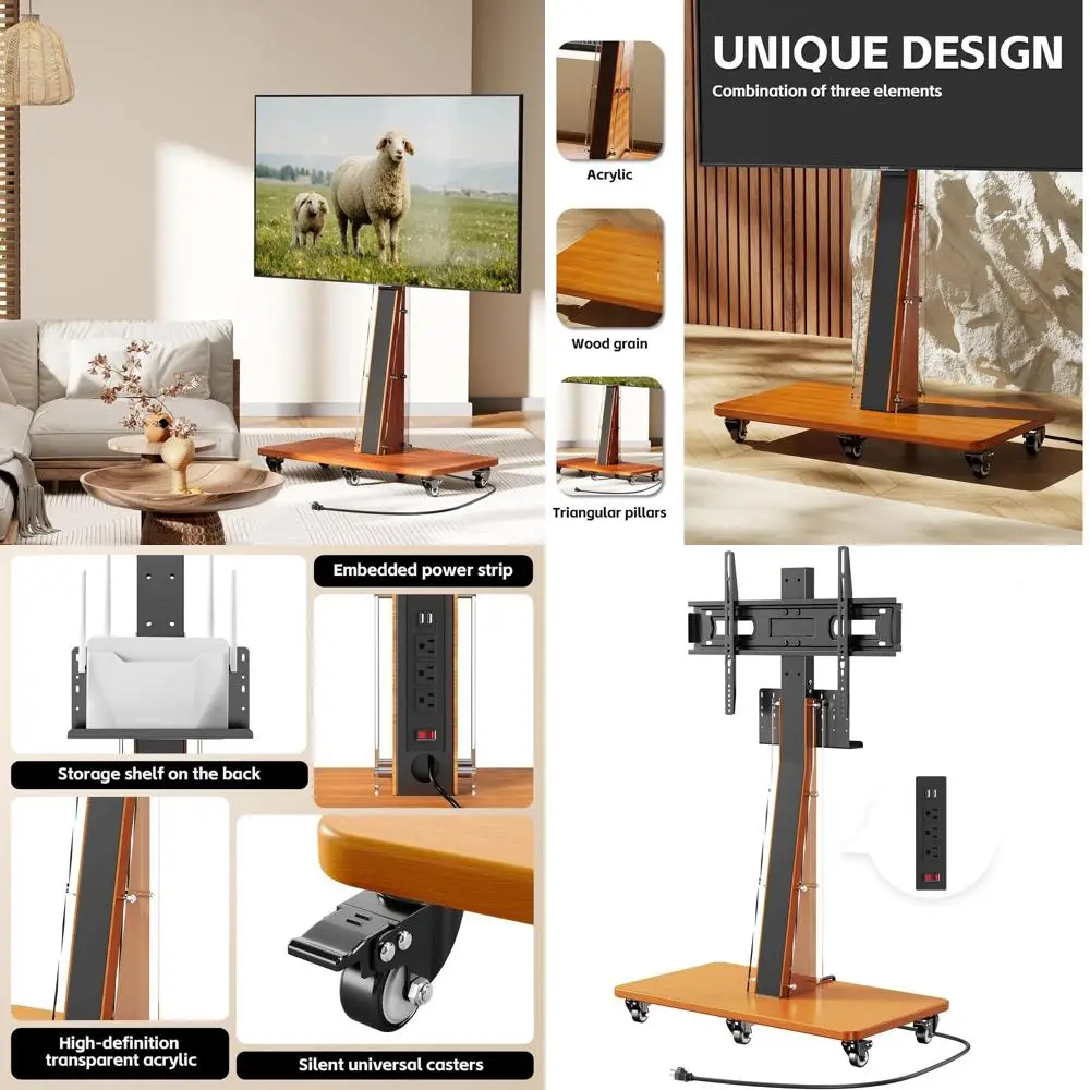 

Регулируемая по высоте передвижная тележка для телевизоров с розеткой для экранов 32-75 дюймов, подходит для использования в помещении и на улице